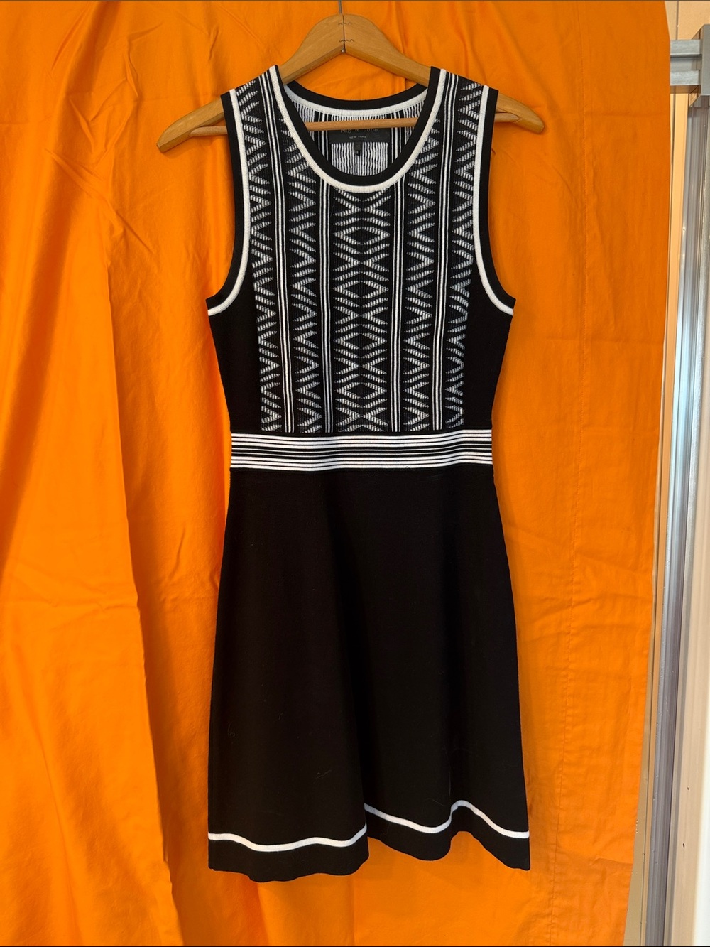 rag & bone Black & White Sleeveless Knit A-Line Mini Dress